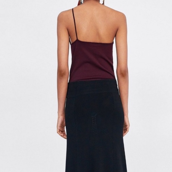 Zara Knit Plum Burgundy One Shoulder Body Suit - Picture 2 of 13